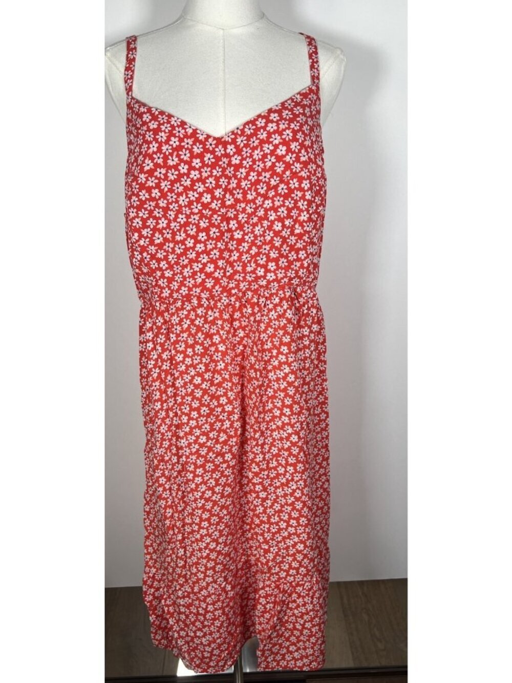 Old Navy red ditsy floral cottagecore camisole sundress festival vacation XL